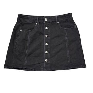 American Eagle Denim Skirt Black Size 8 Hi-Rise A-Line Button Front Mini